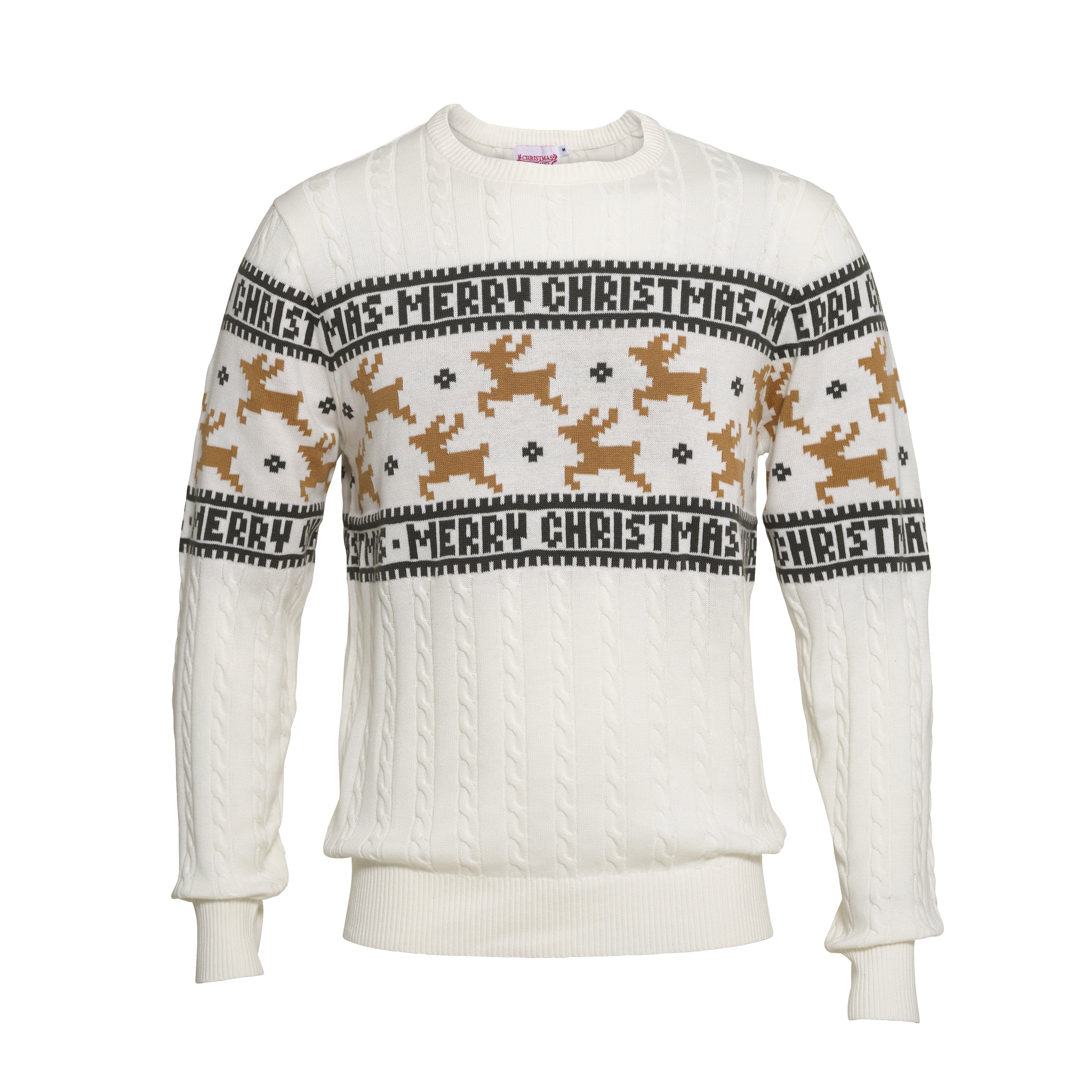 Maglione natalizio bianco con renne.